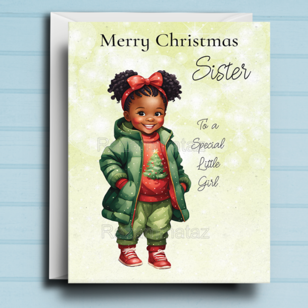 Black Girl D Christmas Card